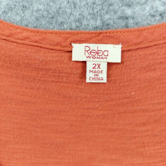 Reba Woman 2X Boho Peasant Top Burnt Orange Lace-Up Paisley Tunic Blouse - Picture 9 of 9